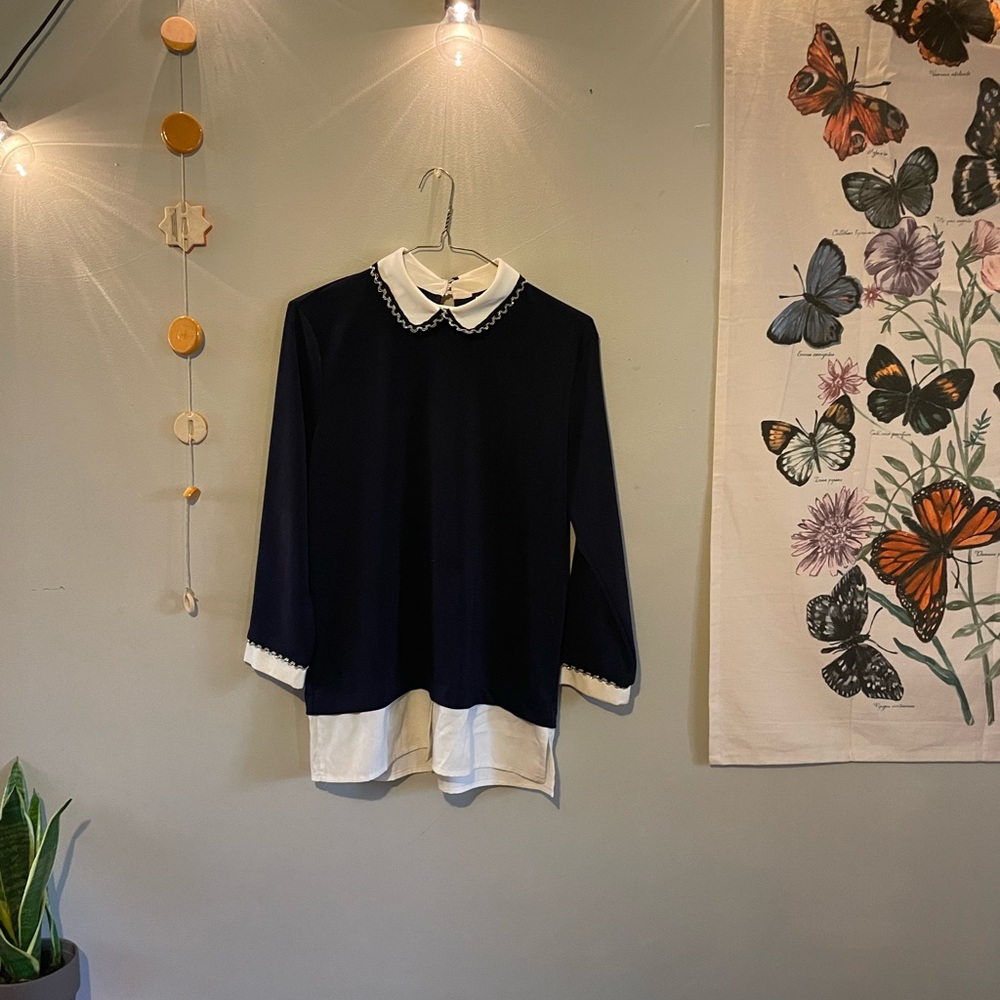 Karl Lagerfeld Blouse- Navy, collar, beading